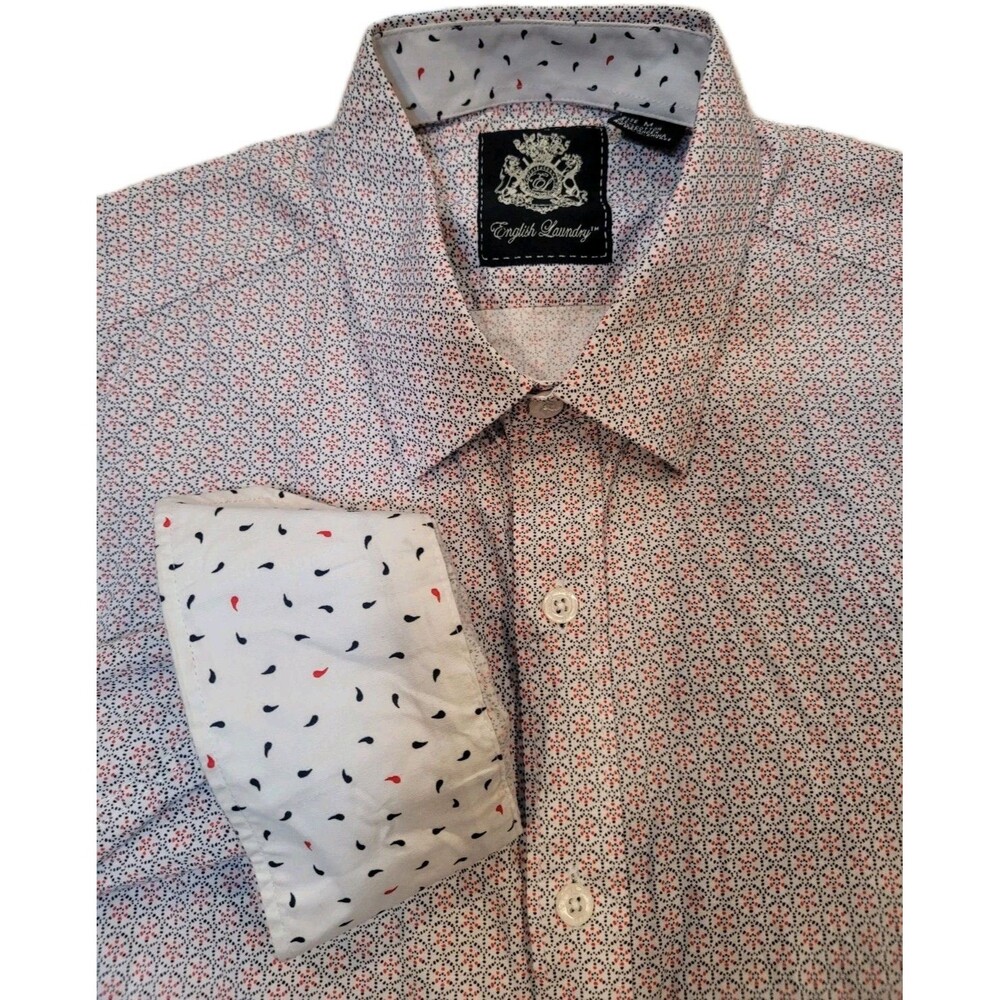 English Laundry Shirt Mens M Red White Blue Paisley Print Flip Cuff Cotton